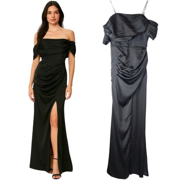 DO+BE Dresses & Skirts - DO+BE Black Draped Off-Shoulder Formal Maxi Gown Size Small NWT
